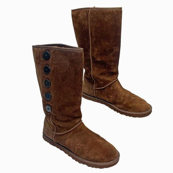 UGG Australia 3387 Lo Pro Fold Over Brown Suede Mid Calf Boots - Picture 9 of 12